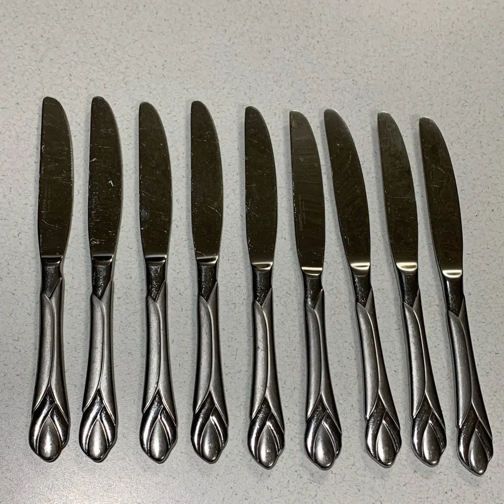 9 Hampton Silversmiths ROSE BUTTER KNIVES Stainless Glossy Discontinued Pattern